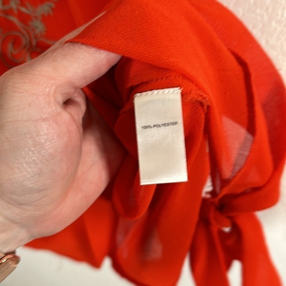 Donna Claire Orange Sheer Embroidered Blouse Side Tie Size 22 - Picture 4 of 8